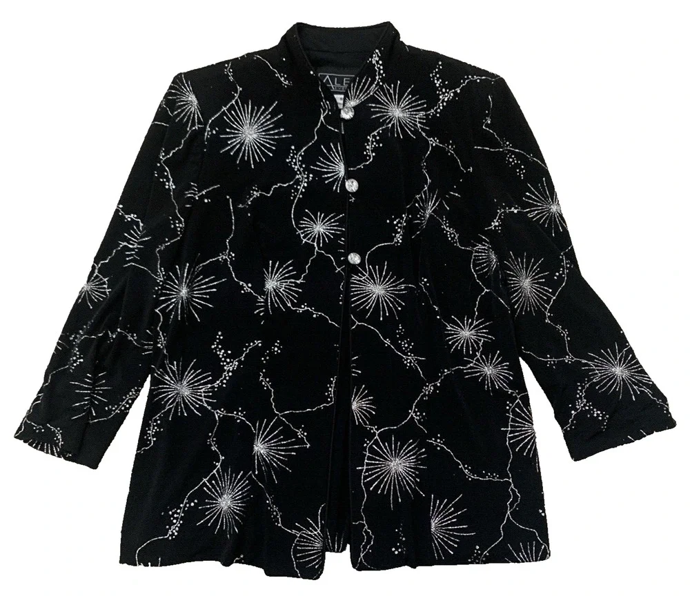 Alex Evenings Womens Black Starburst Velvet Jacket Size Small Whimsigoth Witchy